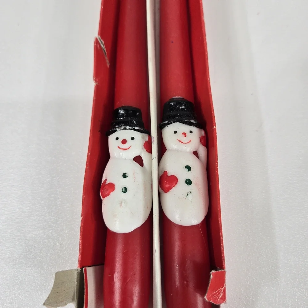 VTG Novelty Christmas Snowman Santa Frosty Taper Candles 4 Red‎